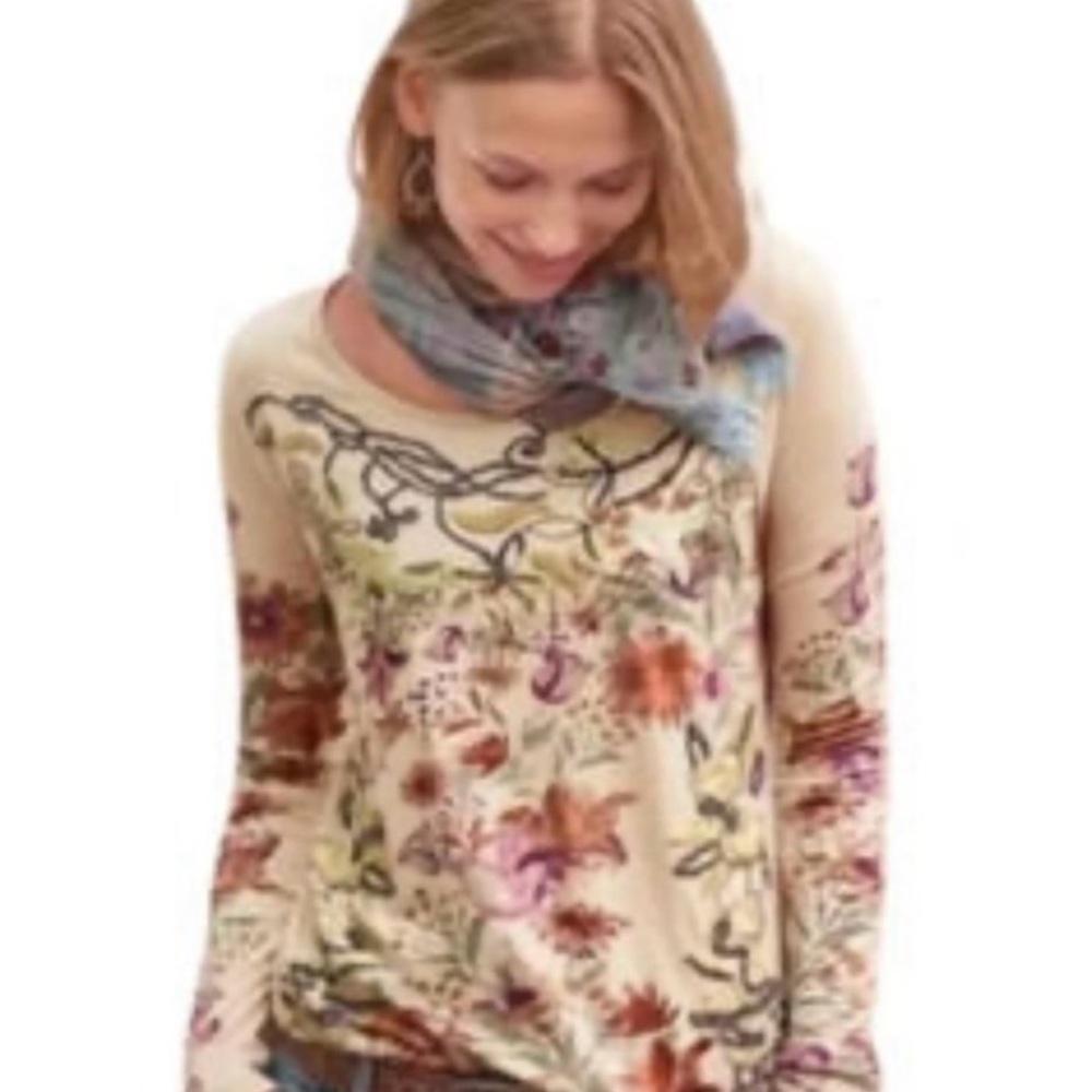 Sundance Floral Long Sleeve Tee - Cream and Multicolor